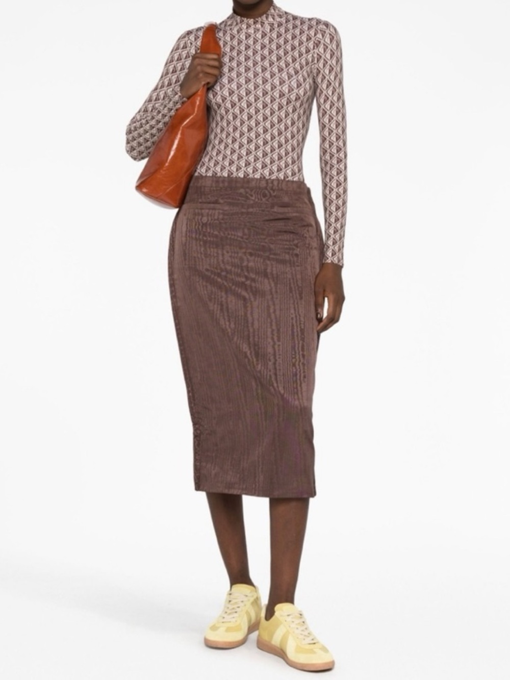 Marine Serre Skirt Woman Brown Print Midi Side Zip Size 42